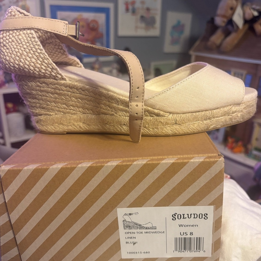 Soludos Cream Linen Espadrille Wedge Sandals
